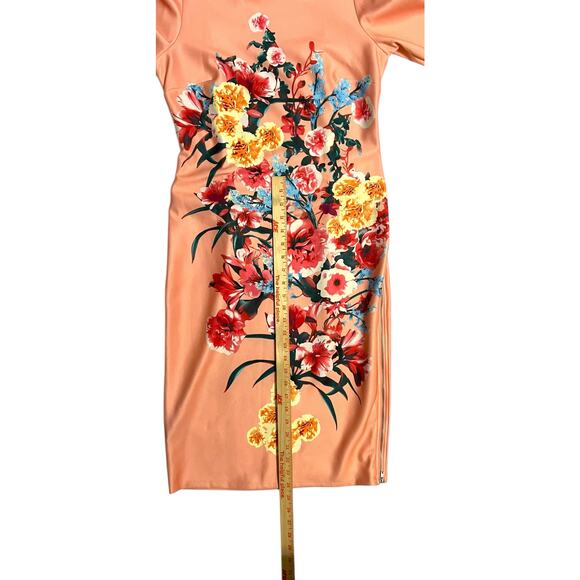 Beige by Eci Peach Spring Floral Midi Straight Pencil Dress 3/4 Sleeve Size 8 - Picture 14 of 15